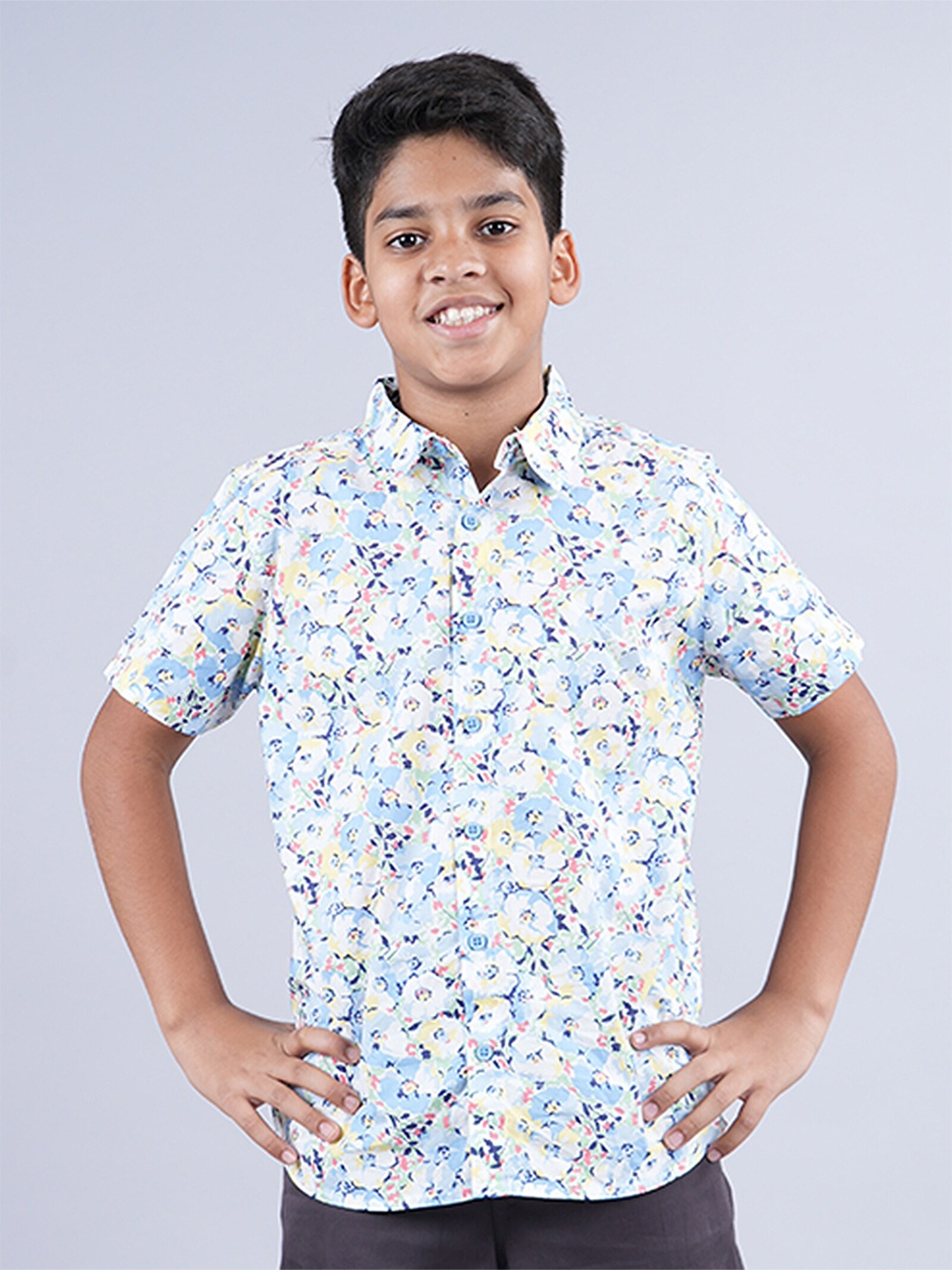 

KiddoPanti Boys Floral Printed Cotton Casual Shirt, Blue