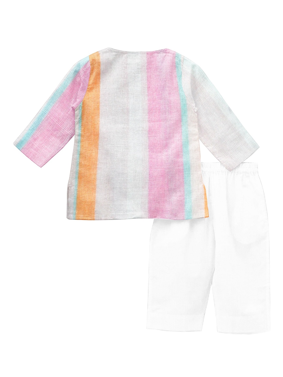 

THE BABY ATELIER Kids Striped Pure Cotton Kurta with Pyjamas, Orange