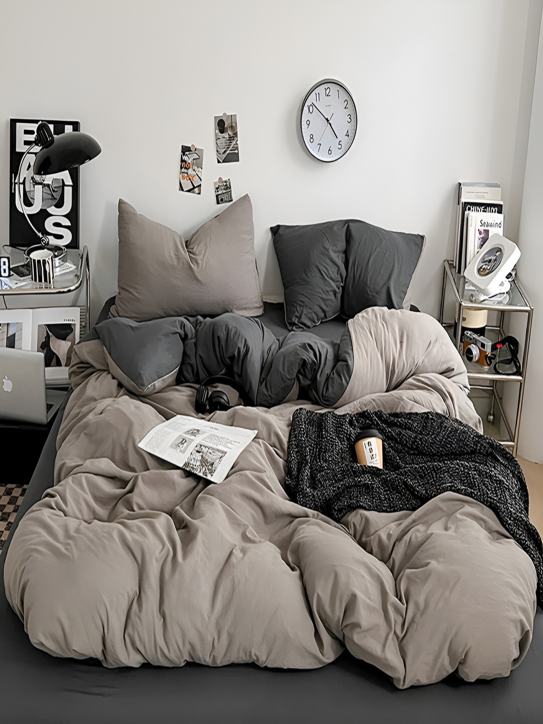 

JC HOME Grey & Taupe AC Room Double Queen Bedding Set