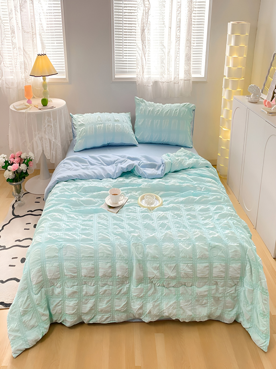 

JC HOME Blue & Green AC Room Bedding Set
