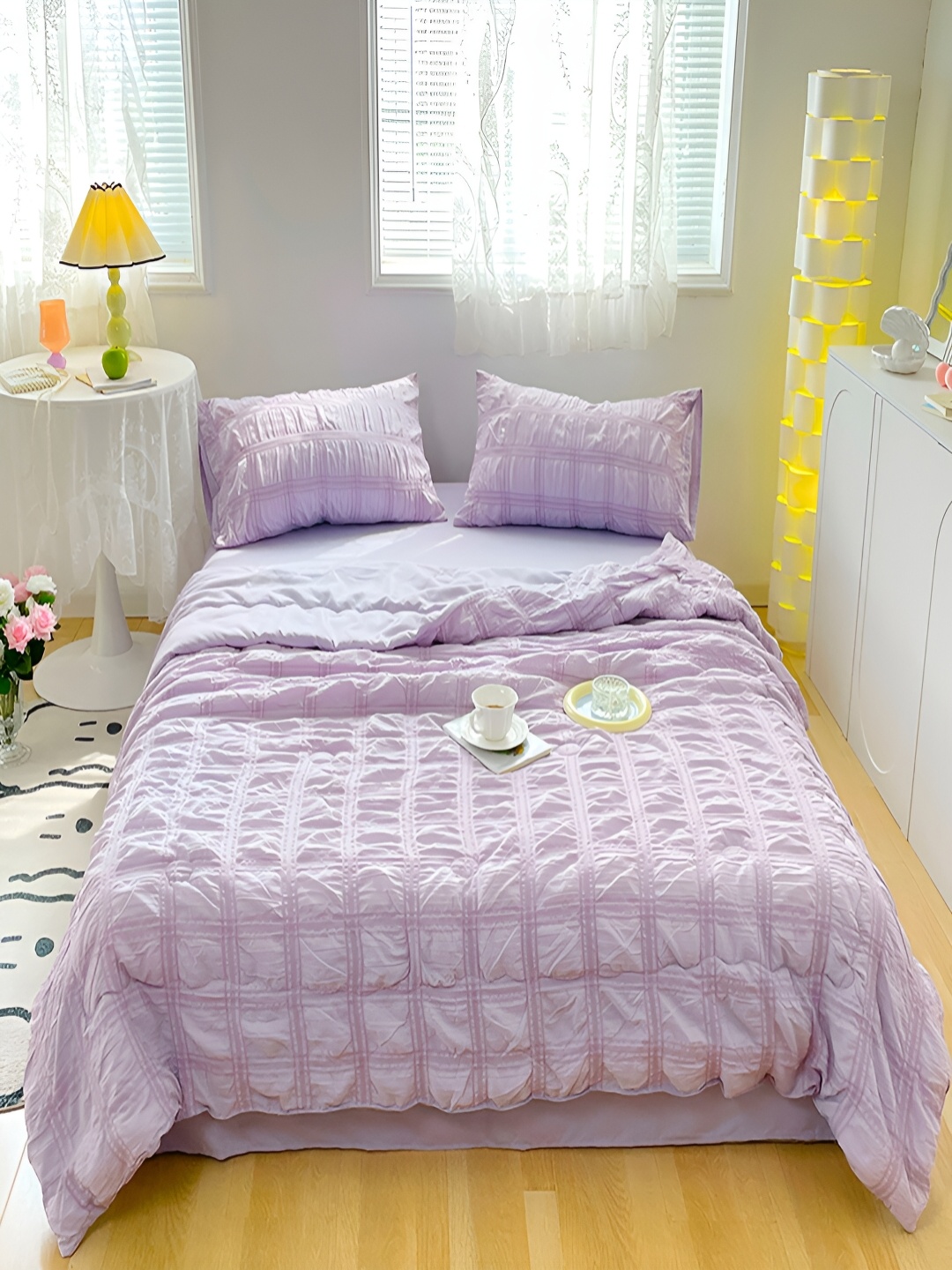 

JC HOME Purple 4 Pieces Double Queen Regular Bedding Set