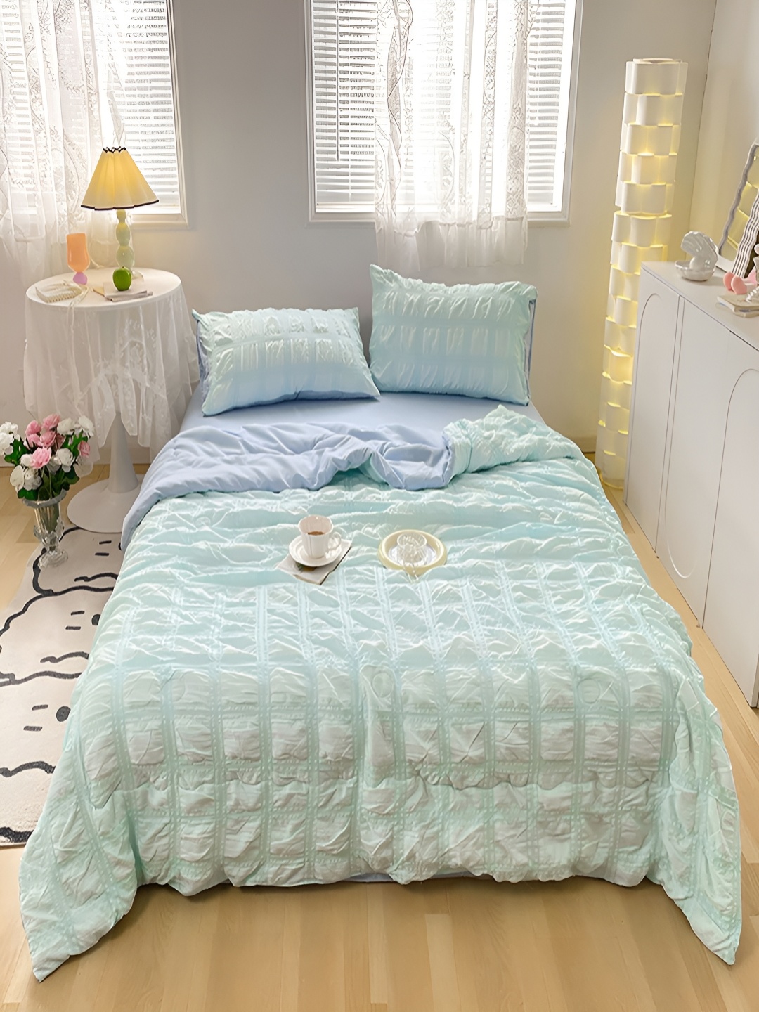 

JC HOME Blue & Green Double Queen Bedding Set