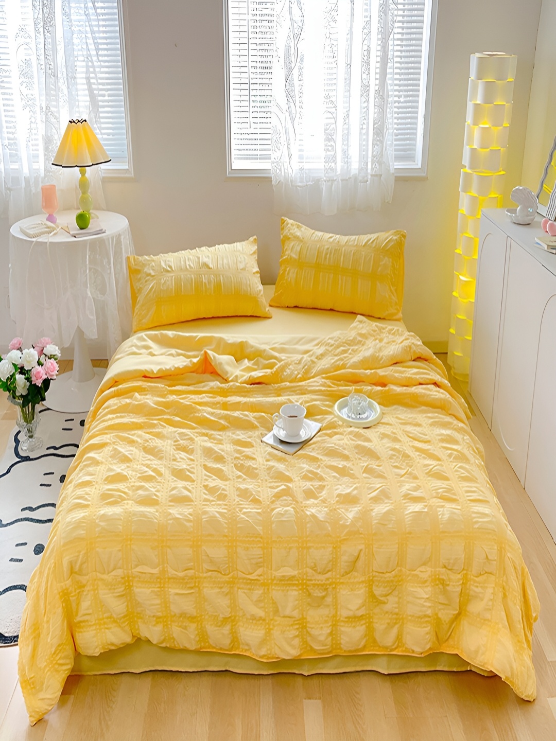 

JC HOME Yellow AC Room Single Bedding Set
