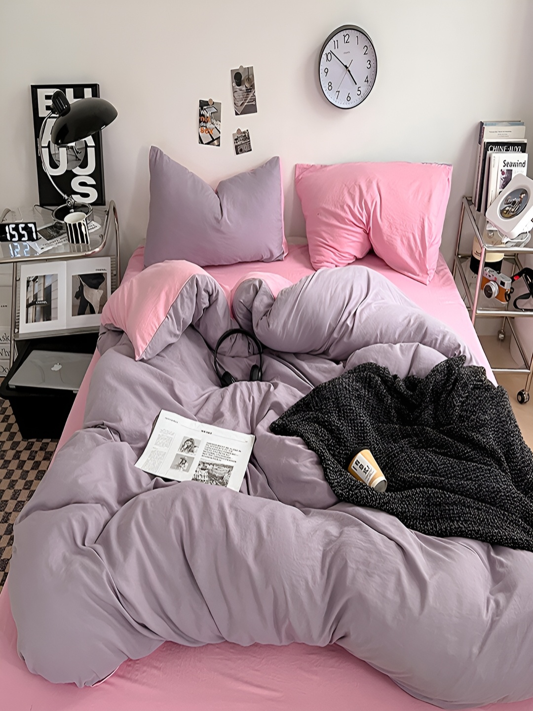 

JC HOME Pink & Mauve Double King Bedding Set