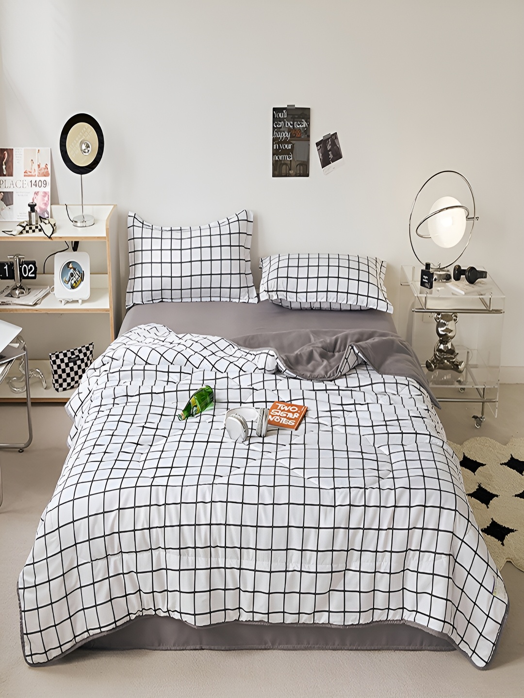 

JC HOME Grey & White 4 Pieces Geometric Bedding Set