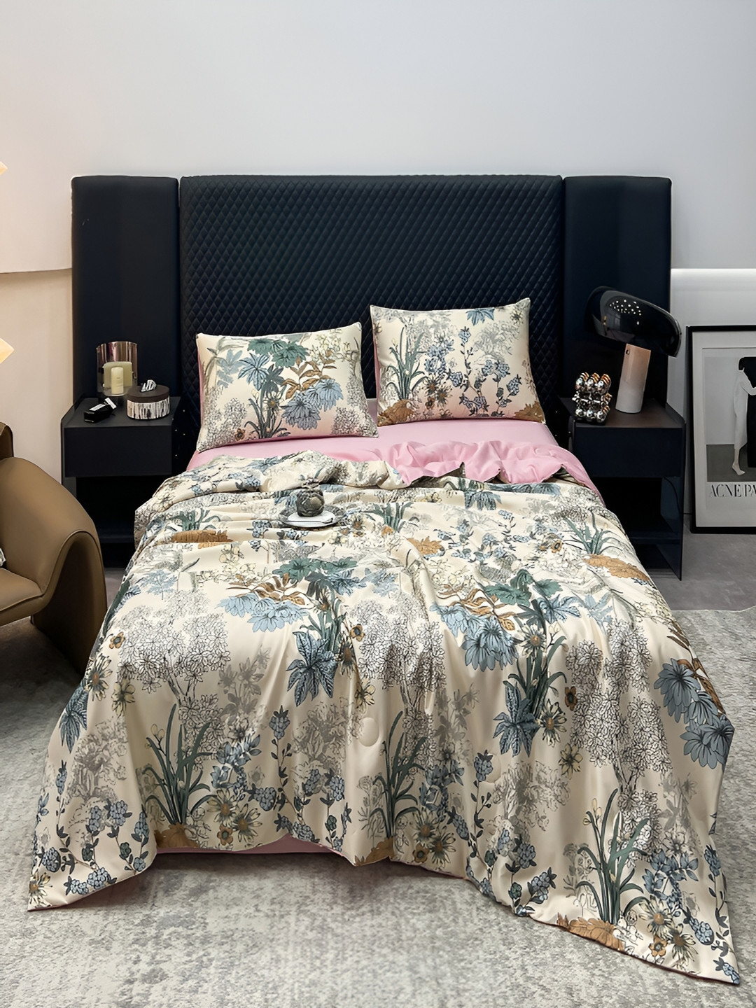 

JC HOME Pink & Cream-Coloured Floral Printed Double King Bedding Set