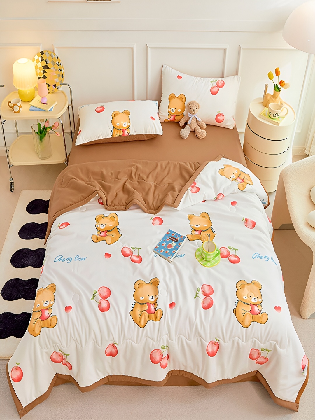 

JC HOME Brown & White Solid Polycotton 4 Piece Double Queen Regular Bedding Set