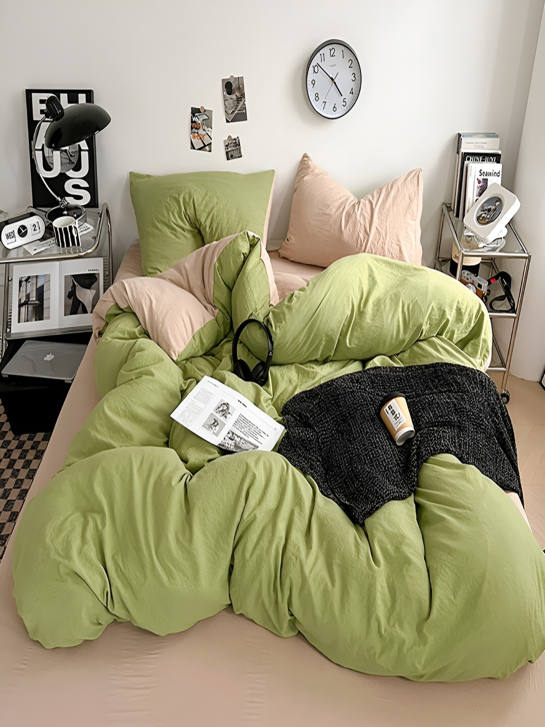 

JC HOME Khaki & Green 4 Pieces Double King Bedding Set