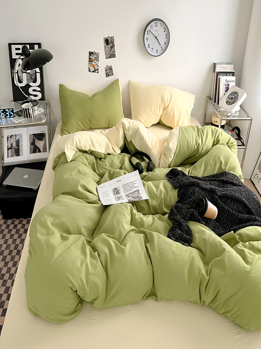 

JC HOME Yellow & Green Solid Polycotton 4 Piece Single Regular Bedding Set