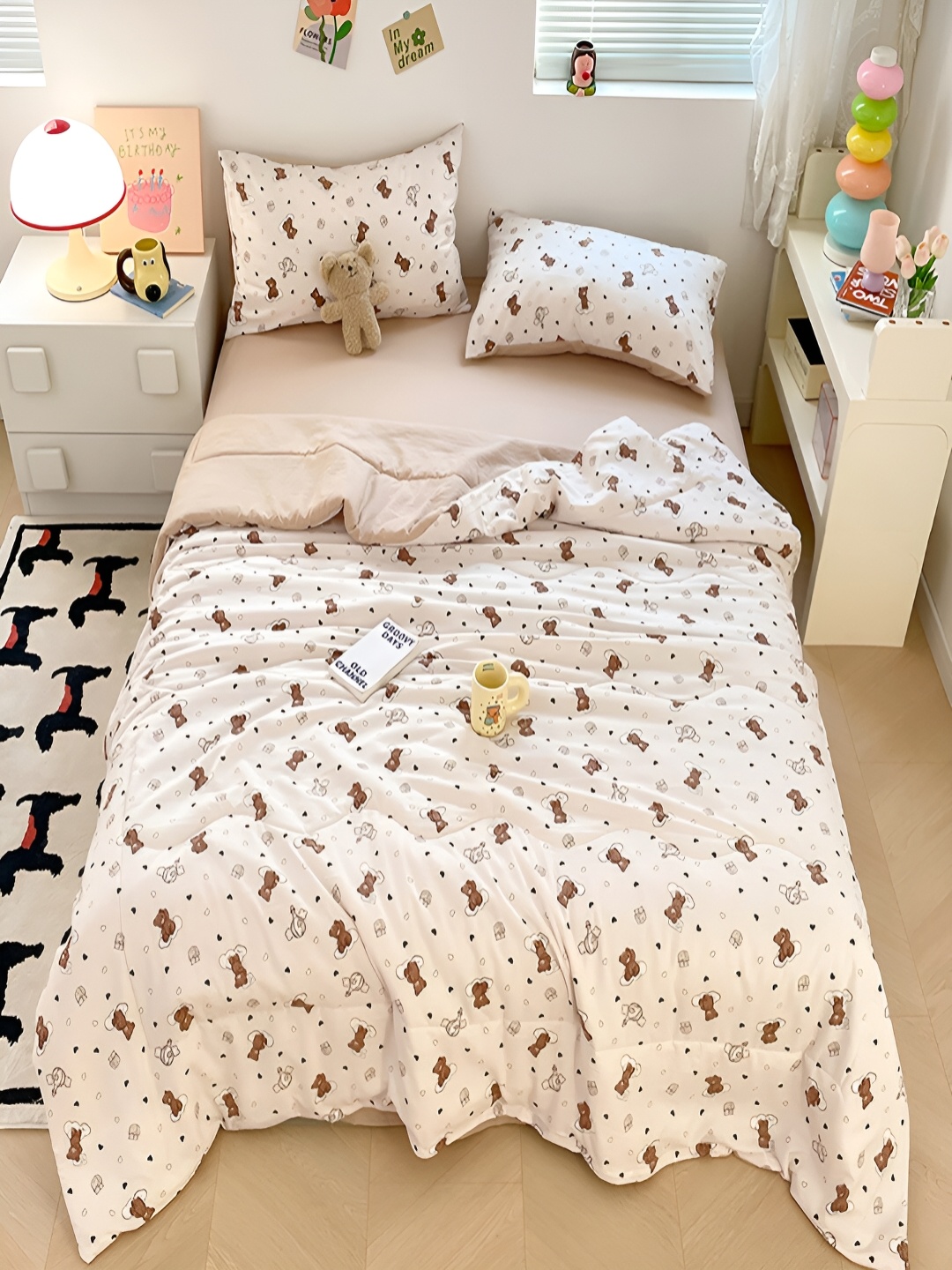 

JC HOME Khaki & Brown 4 Pieces Cartoon Characters Printed Bedding Set