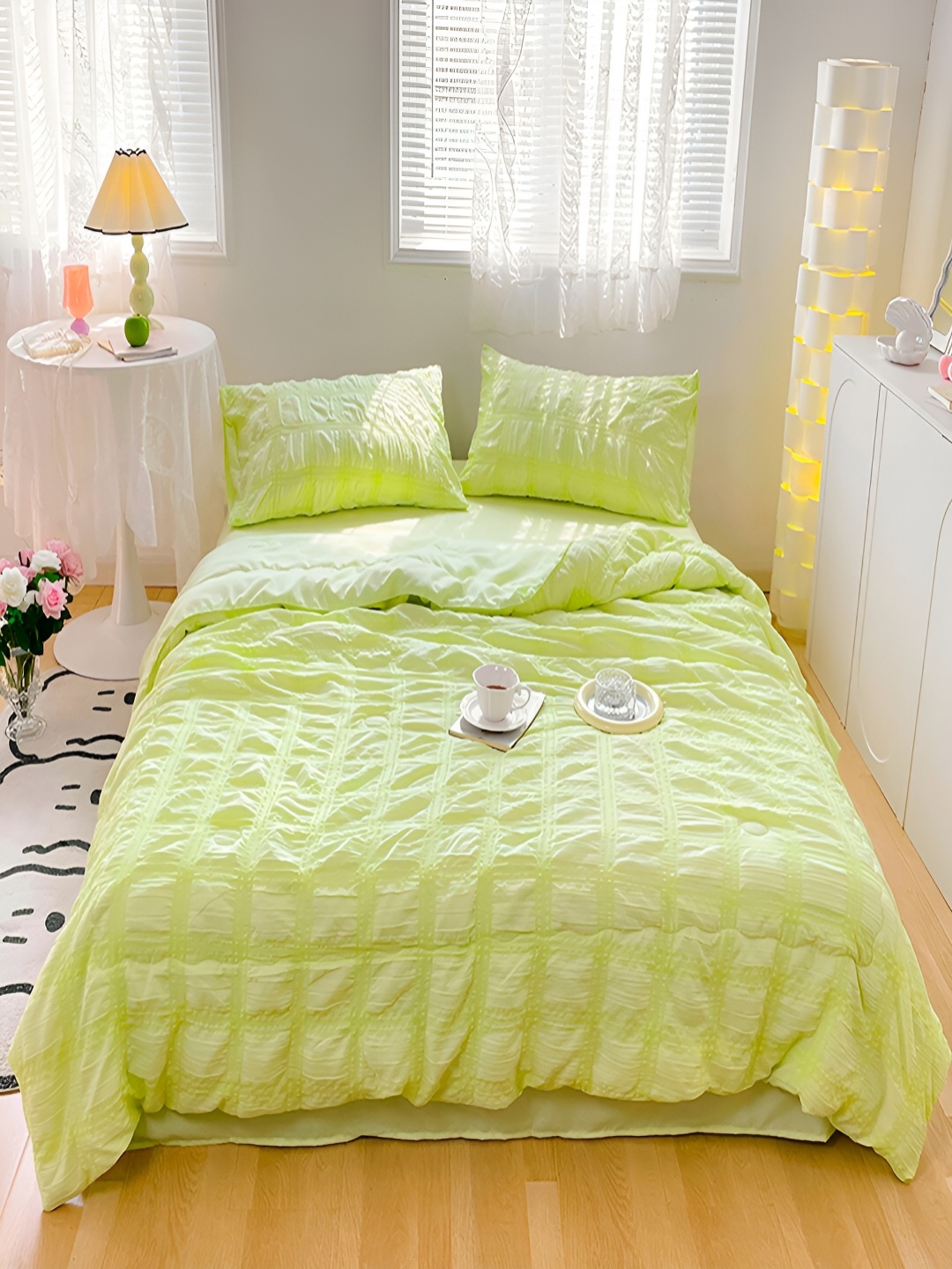 

JC HOME Green 4 Pieces Geometric Double Queen Regular Bedding Set