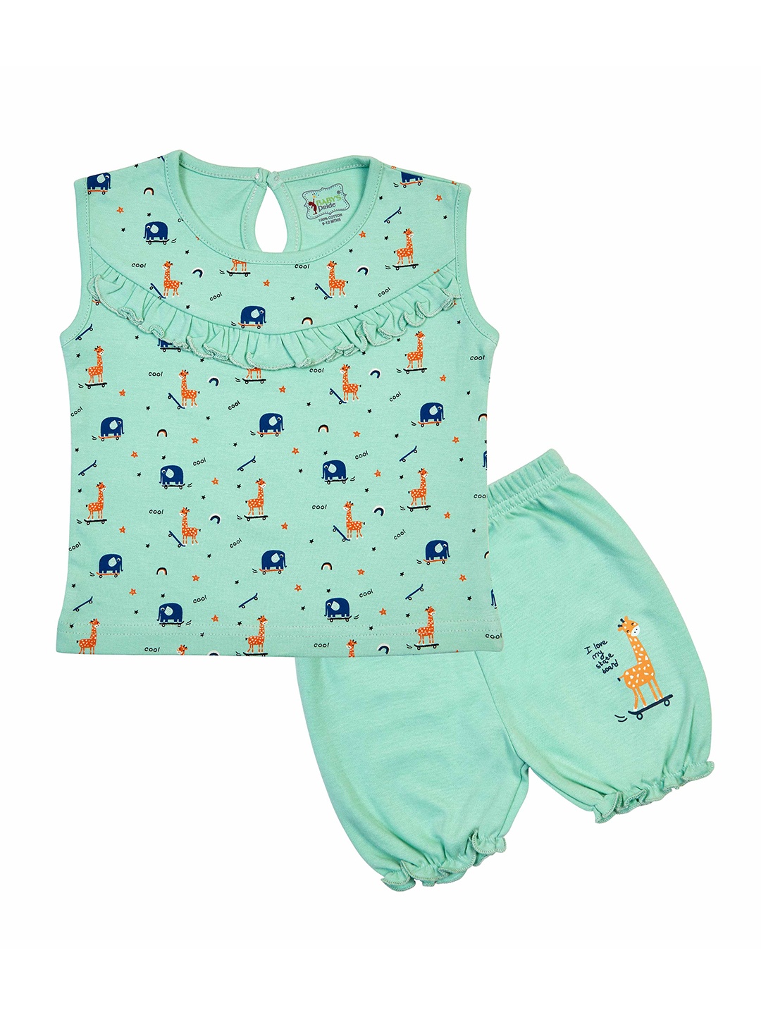 

BAESD Girls Pure Cotton Printed Top with Shorts, Green