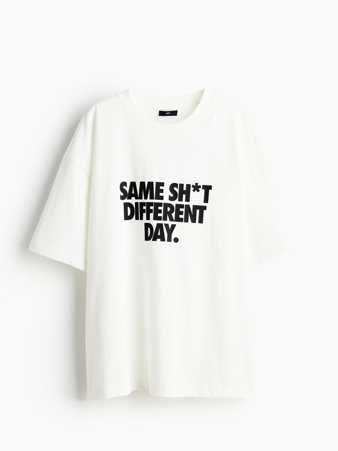 

H&M Men Printed Pure Cotton Loose-Fit T-shirt, White