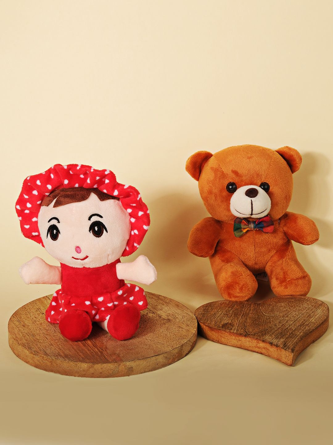 

DukieKooky Kids Set of 2 Polyfill Soft Doll & Teddy Bear, Red