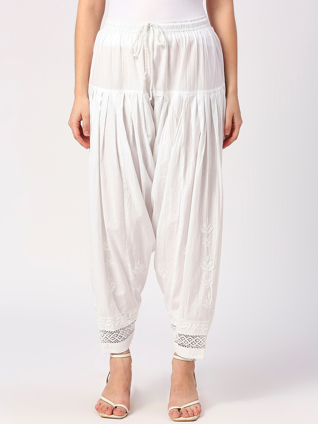 

Indiankala4u Women Mid-Rise Chikankari Salwar, White