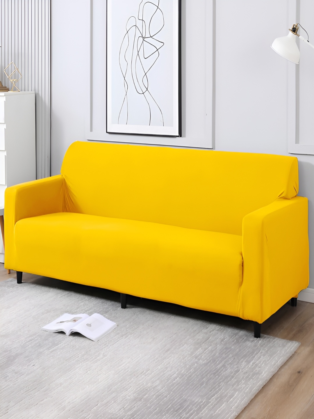 

HOKIPO Yellow 4 Seater Sofa Cover With Arms