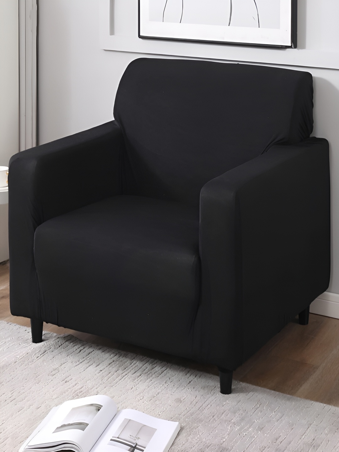 

HOKIPO Black Stretchable Polyester 1 Seater Sofa Cover With Arms