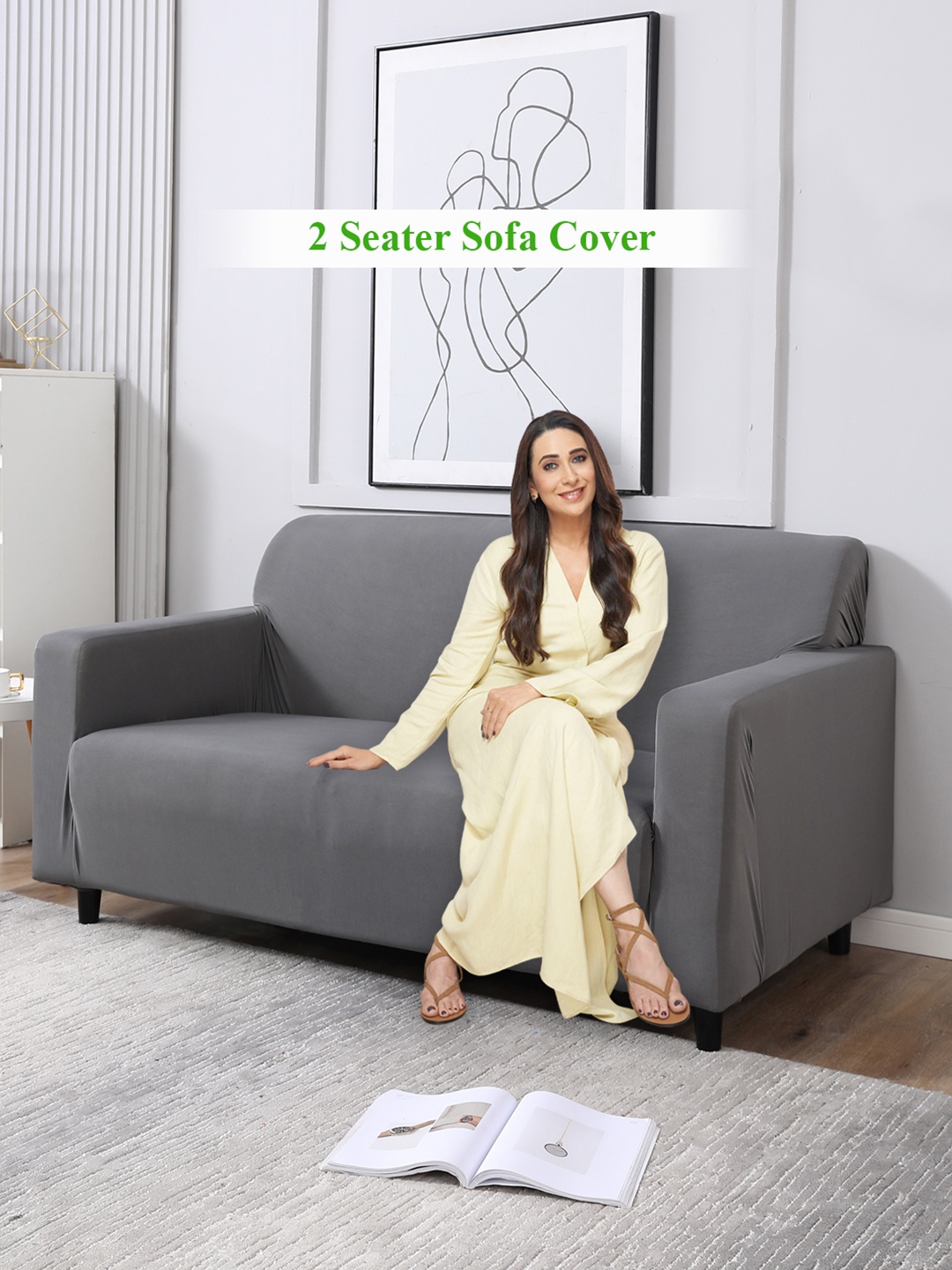 

HOKIPO Grey 2 Seater Sofa Cover With Arms