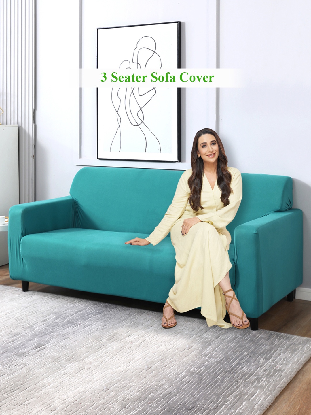 

HOKIPO Blue Stretchable Sofa Cover With Arms