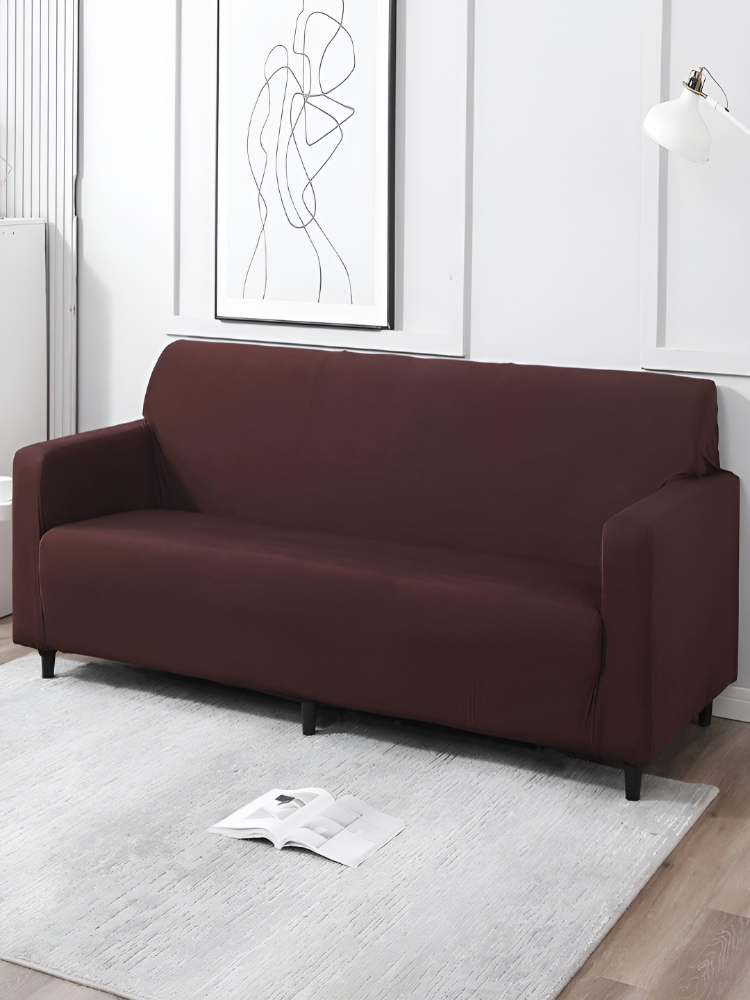 

HOKIPO Brown Elastic Stretchable 4 Seater Sofa Cover With Arms