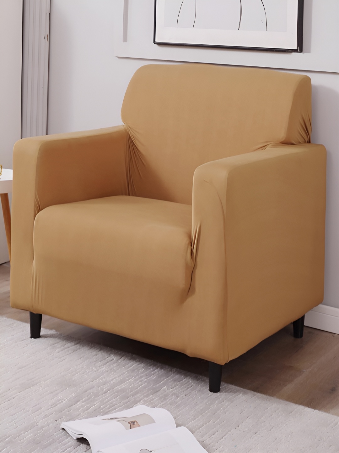 HOKIPO Brown 1 Seater Sofa Cover With Arms