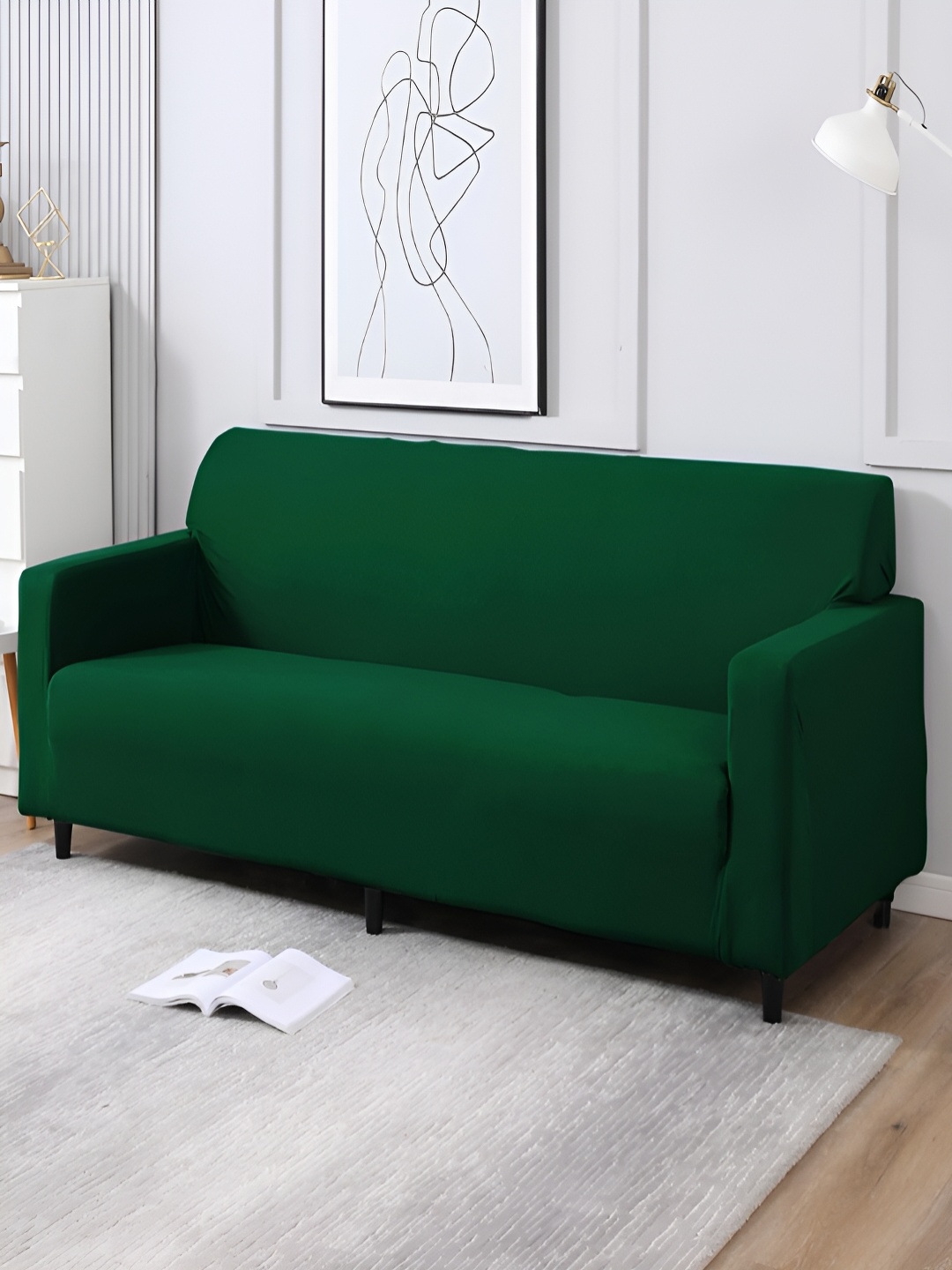 

HOKIPO Green 4 Seater Sofa Cover With Arms