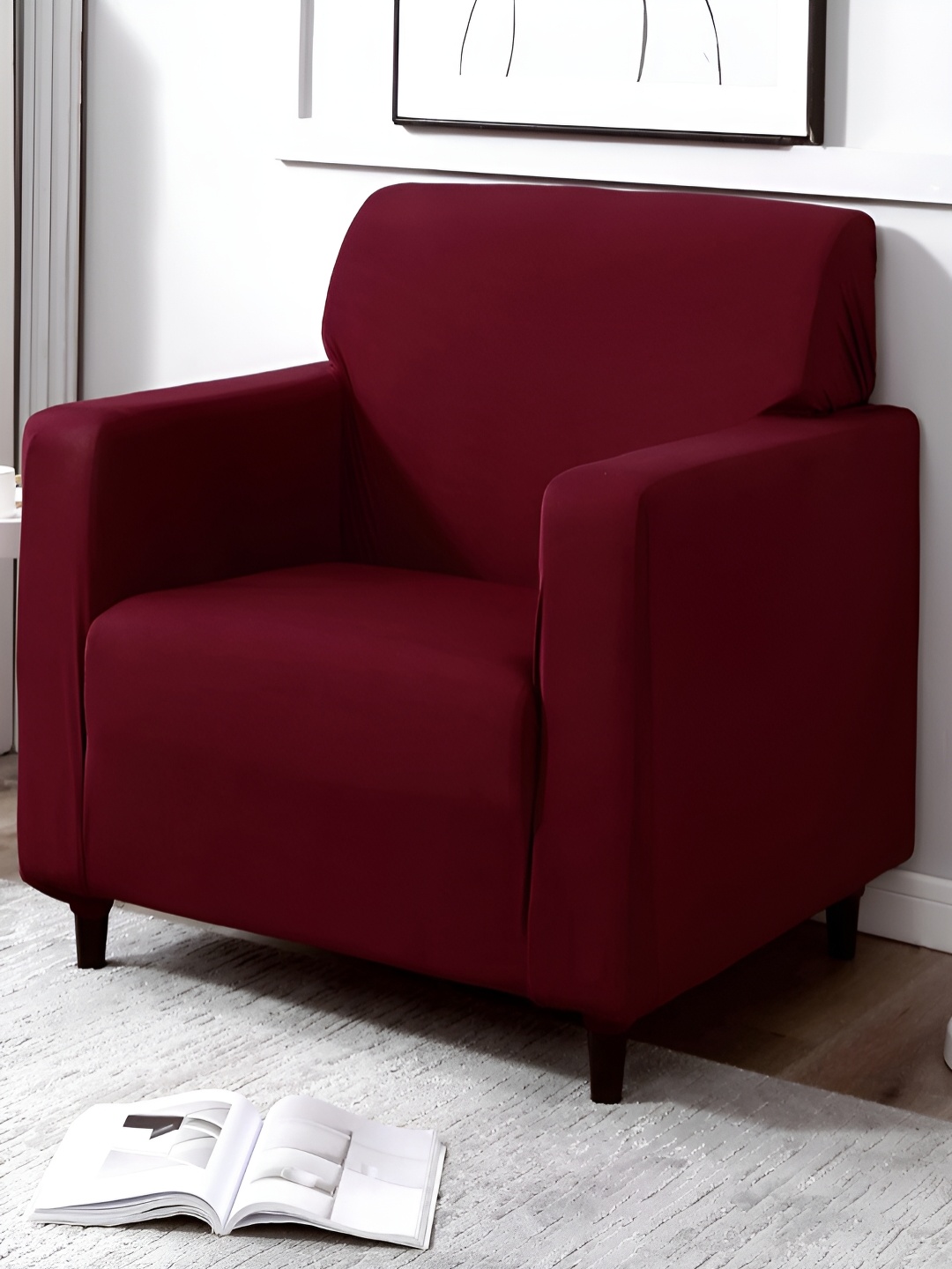 HOKIPO Maroon 1 Seater Sofa Cover With Arms