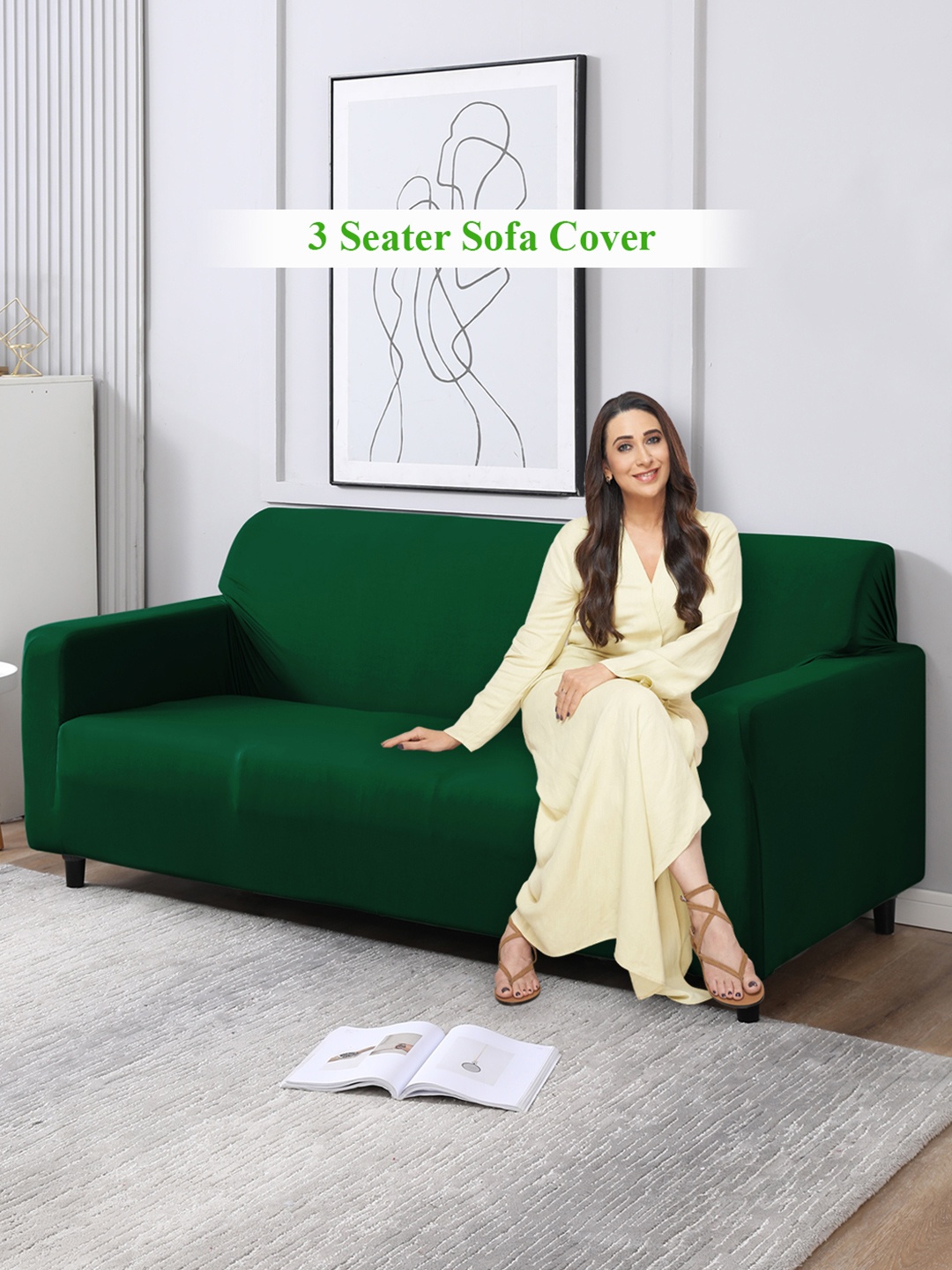 

HOKIPO Green 3 Seater Sofa Cover With Arms