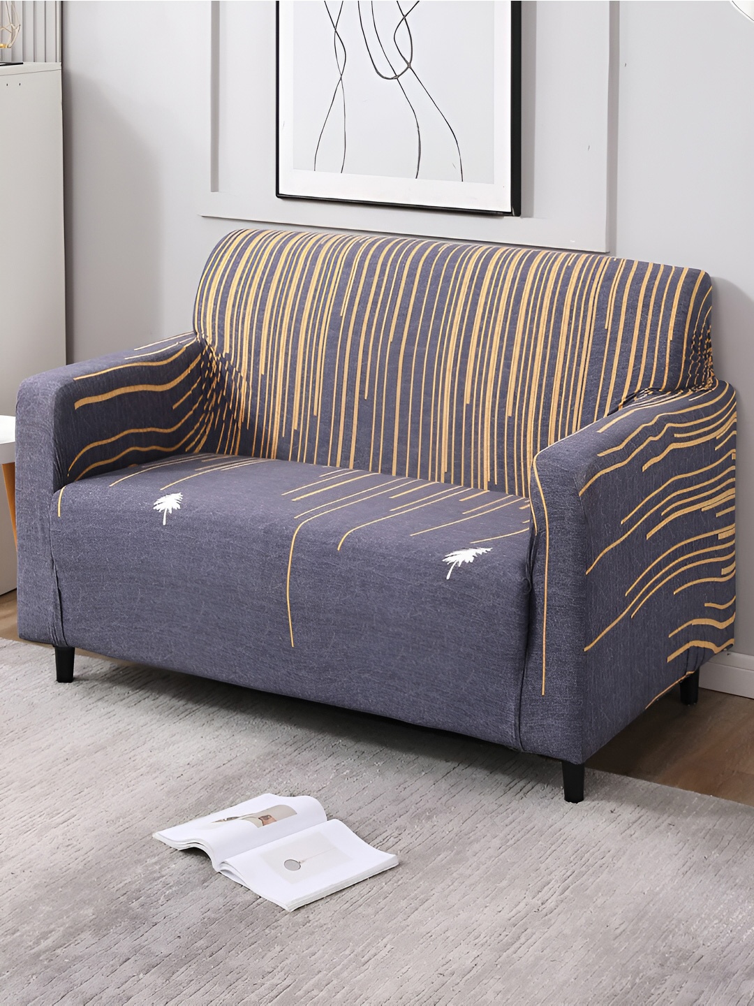 

HOKIPO Blue & Orange Printed 2 Seater Sofa Cover With Arms