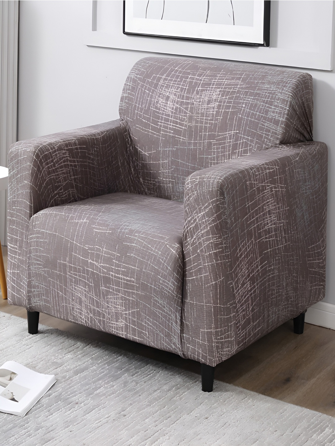 

HOKIPO Brown & White Printed 1 Seater Sofa Cover With Arms