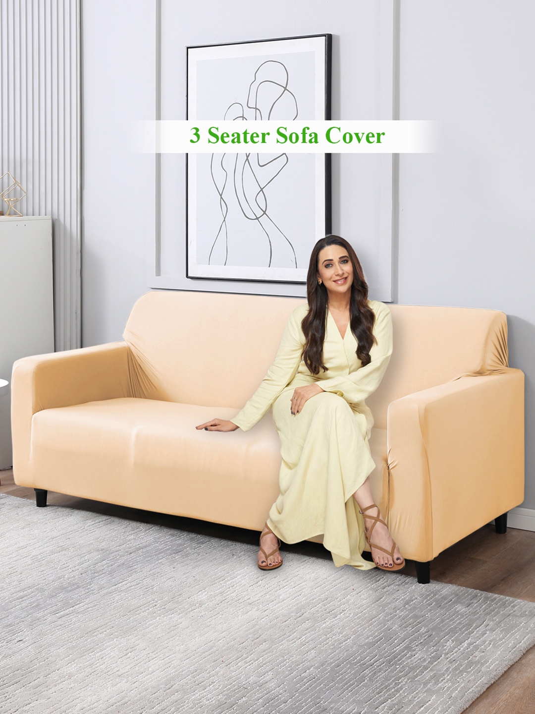 

HOKIPO Beige 3 Seater Sofa Cover With Arms