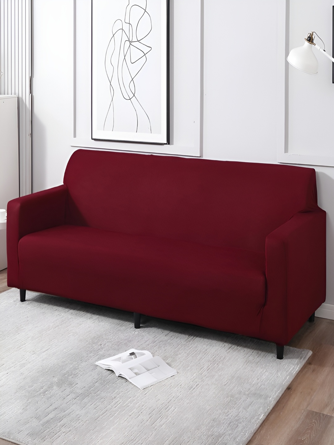 

HOKIPO Maroon 4 Seater Sofa Cover With Arms