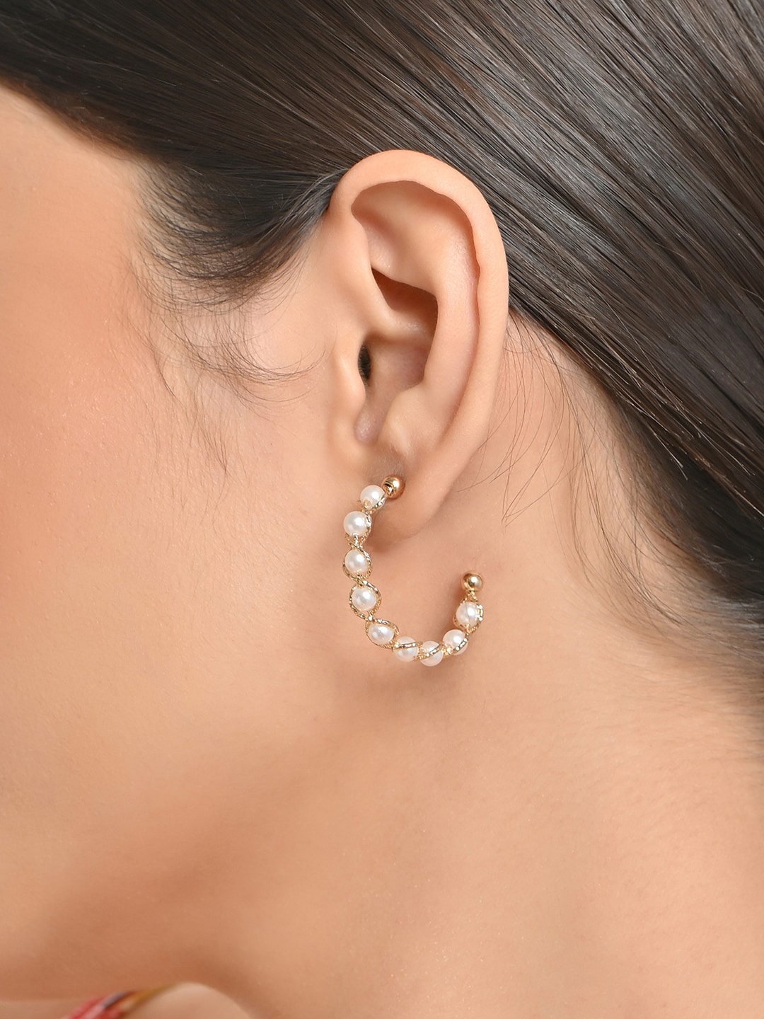 

ToniQ Gold-Plated Beaded Half Hoop Earrings