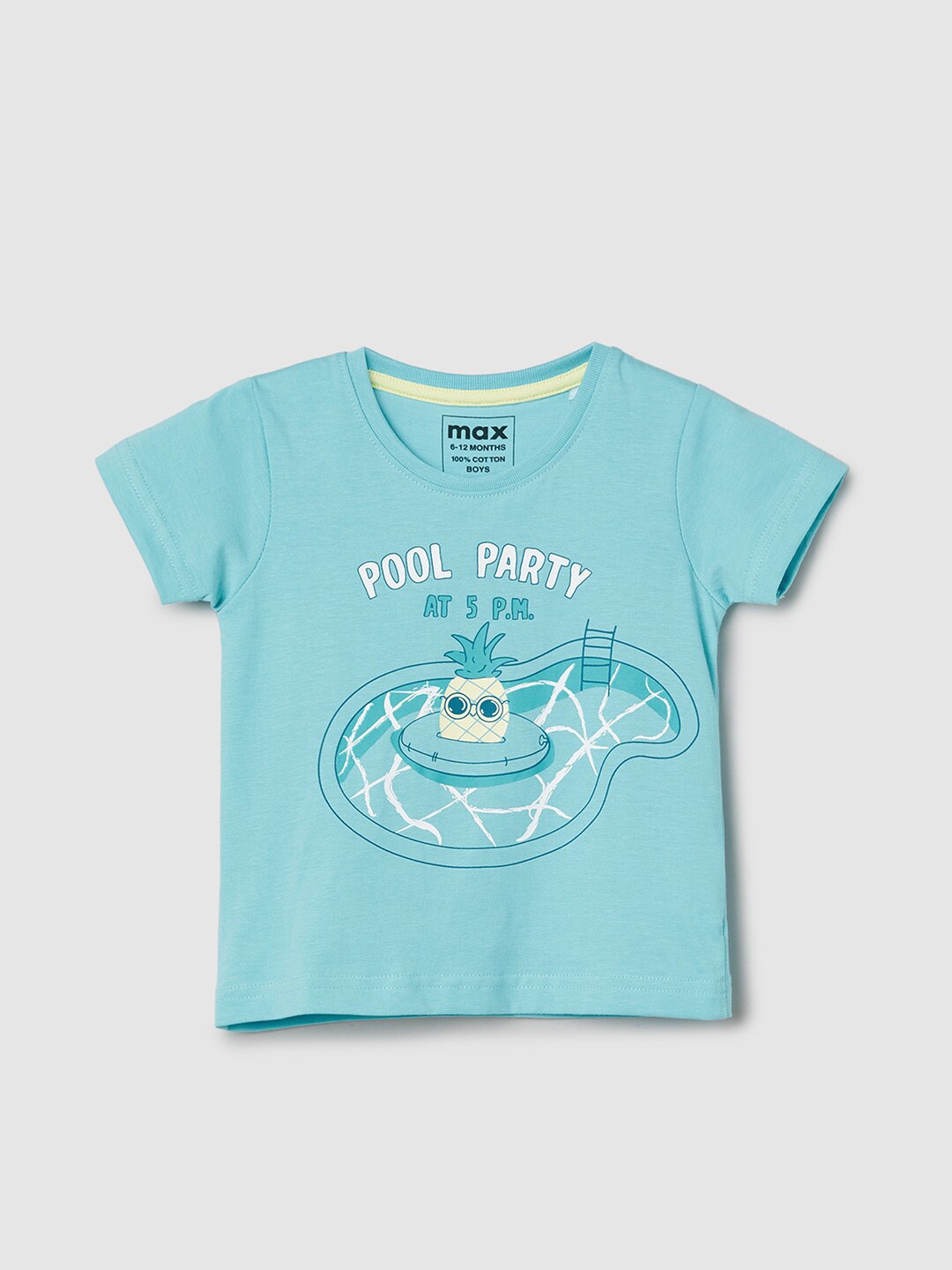 

max Boys Graphic Printed Round Neck Short Sleeves Cotton Casual T-shirt, Blue