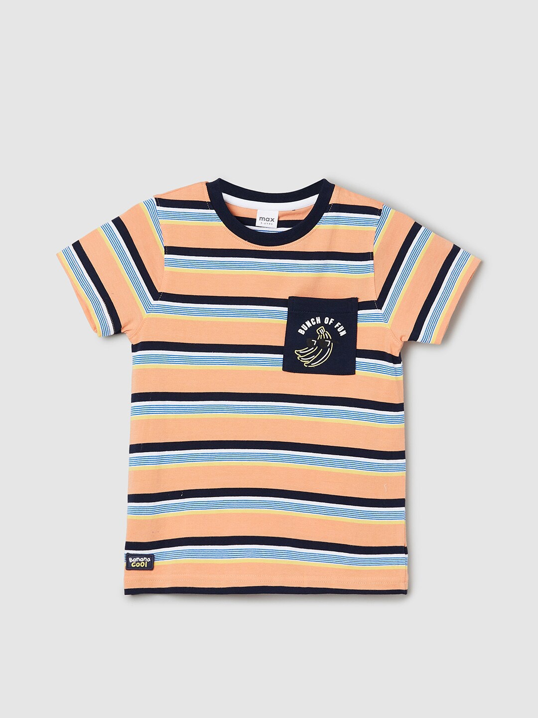 

max Boys Striped Printed Round Neck Cotton Casual T-shirt, Orange