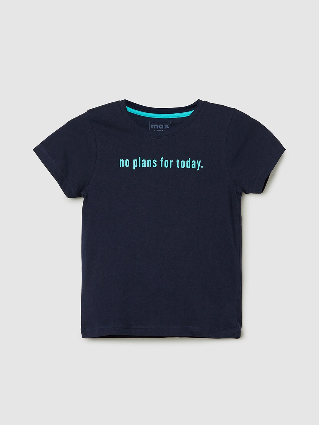 max Boys Typography Printed Round Neck Cotton Casual T-shirt, Navy blue