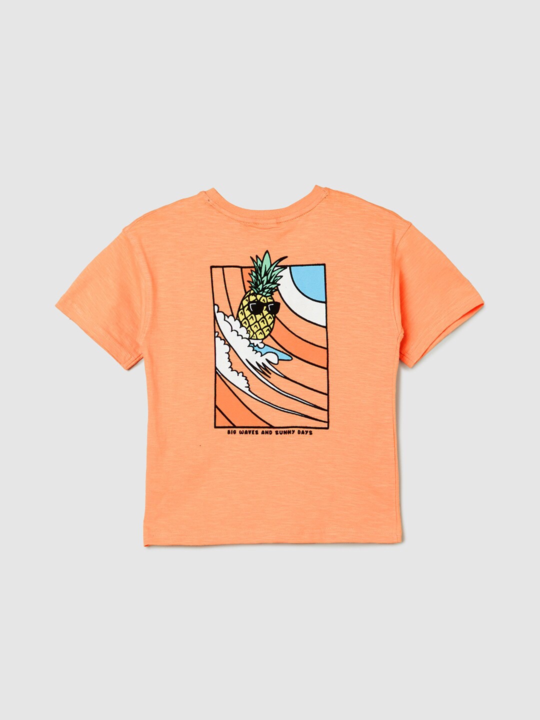 

max Boys Graphic Printed Round Neck Cotton Casual T-shirt, Orange