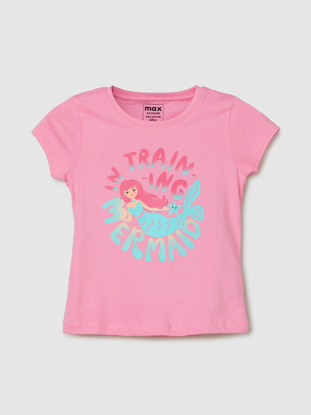 max Girls Typography Printed Round Neck T-shirt, Pink