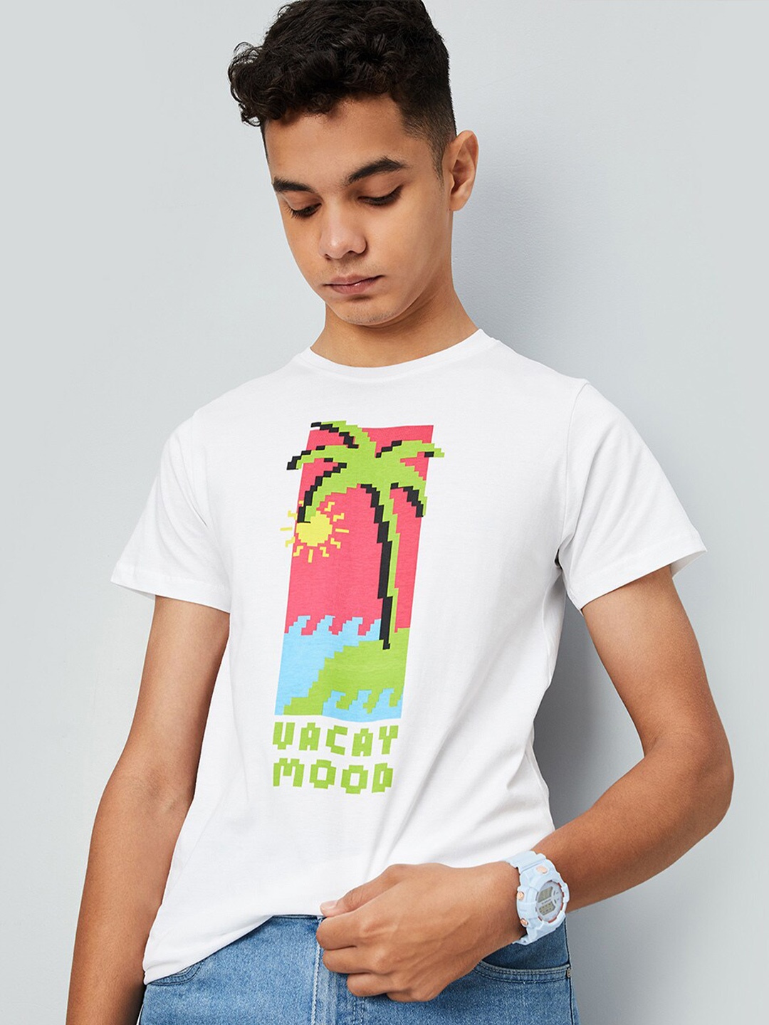 max Boys Graphic Printed Short Sleeves Cotton Casual T-shirt, White