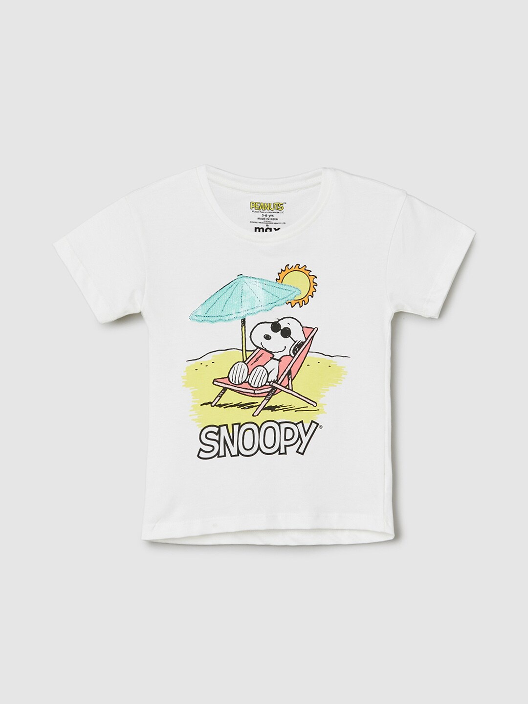 

max Girls Graphic Printed Round Neck Cotton Casual T-shirt, White