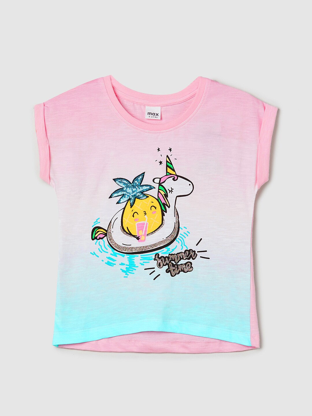 

max Girls Printed Extended Sleeves Cotton T-shirt, White