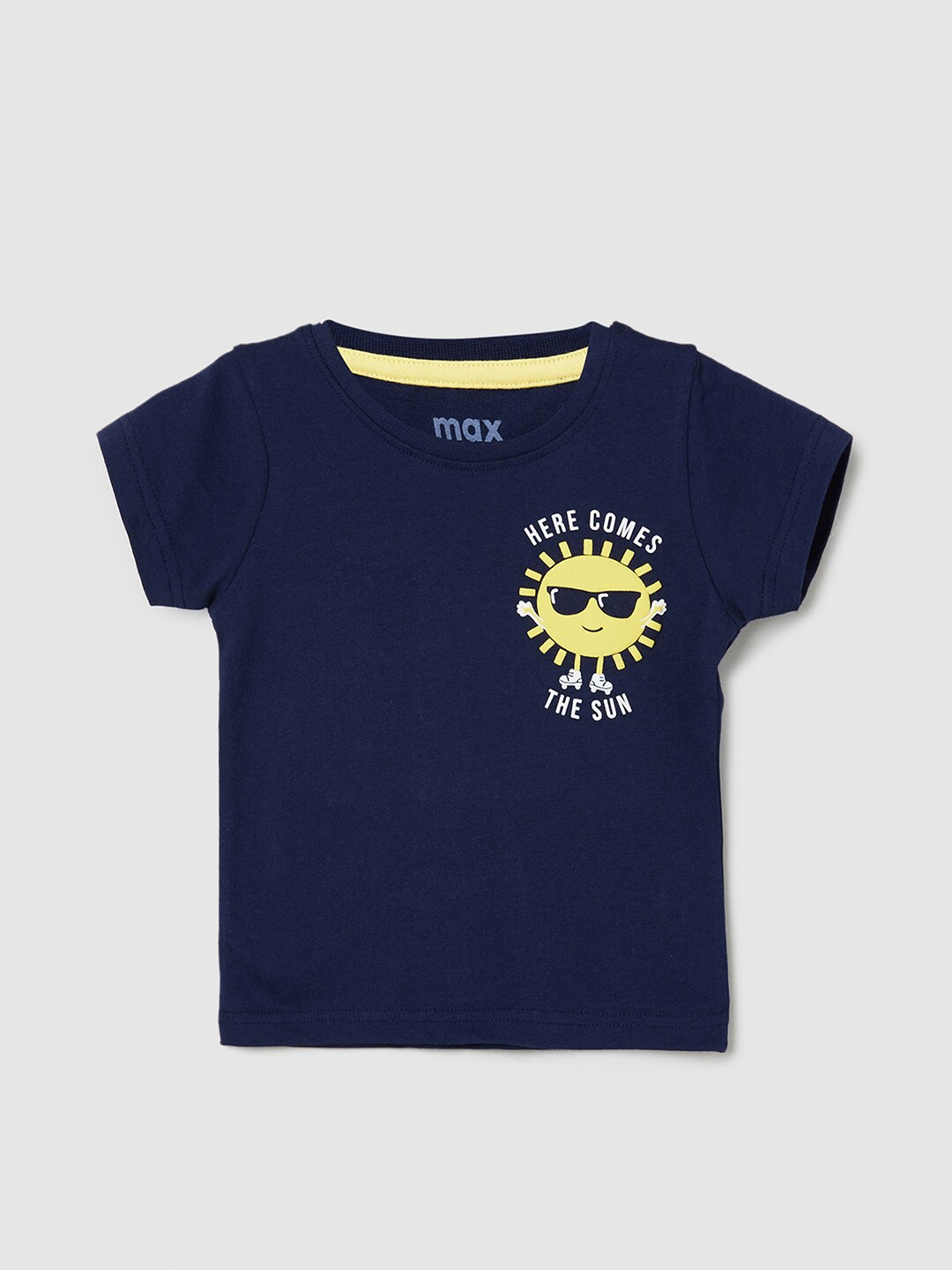 

max Boys Printed Printed Round Neck Tshirt, Navy blue