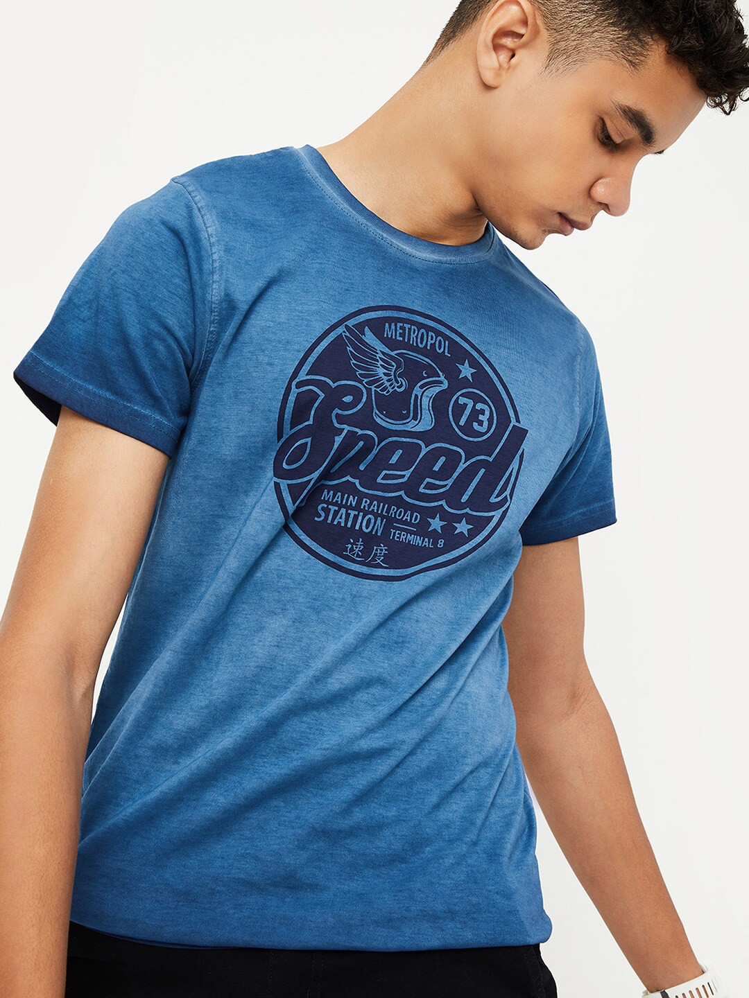 

max Kids Boys Typography Printed Round Neck T-shirt, Blue