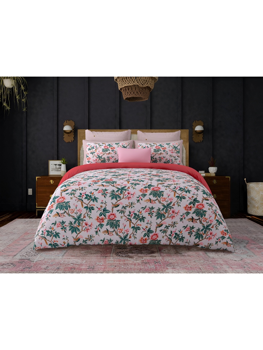 

Block Print Story Pink & Green Floral 210 TC Cotton King Bedsheet with 2 Pillow Covers