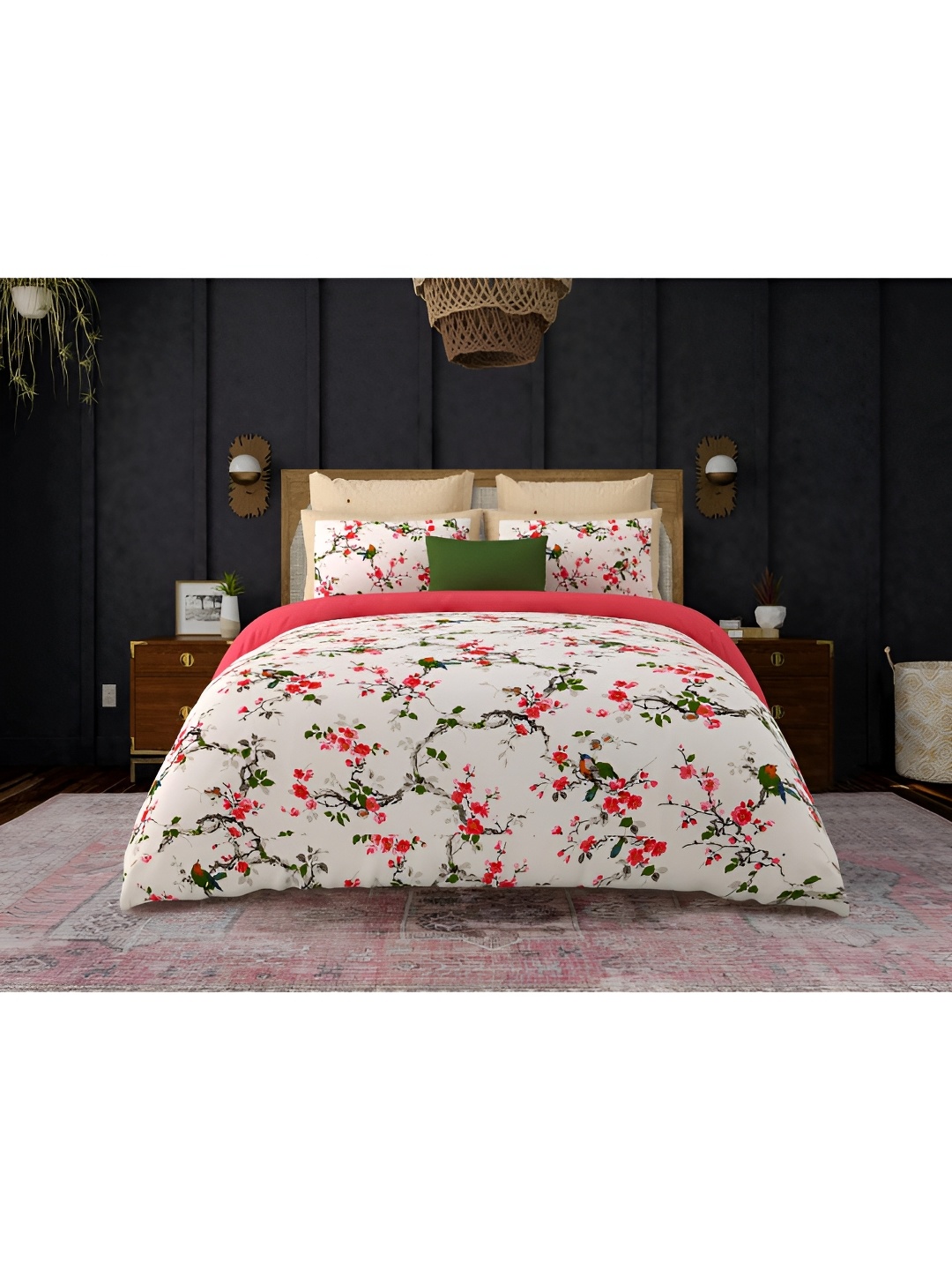 

Block Print Story Cream-Coloured Printed Cotton 210 TC King Bedsheet with 2 Pillow Covers