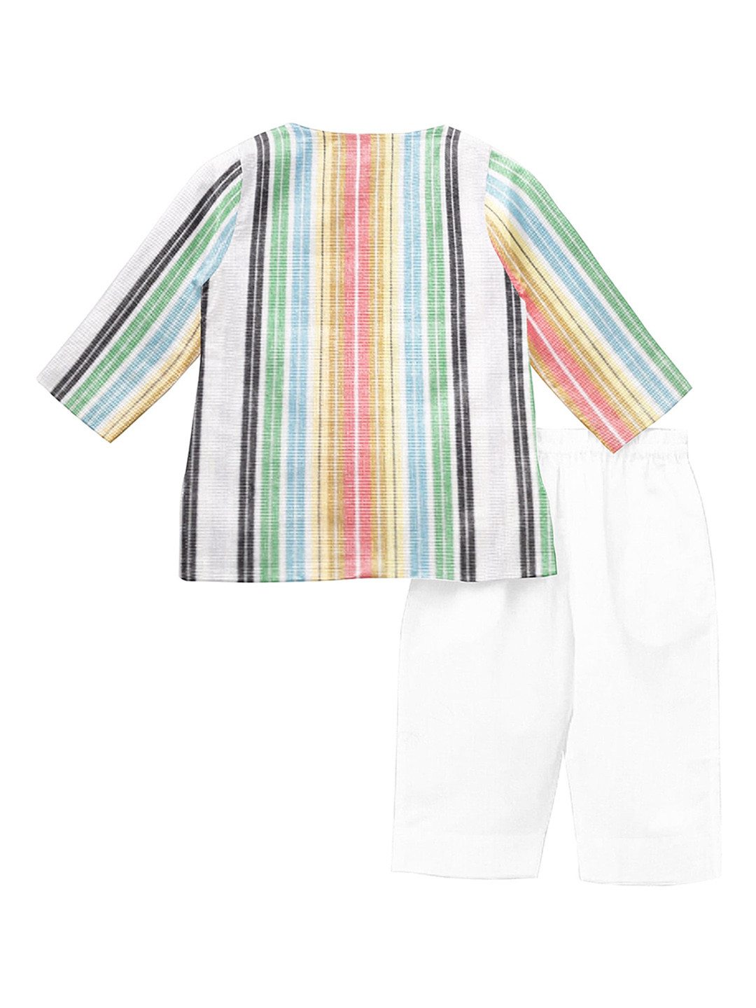 

THE BABY ATELIER Kids Striped Pure Cotton Kurta with Pyjamas, Green