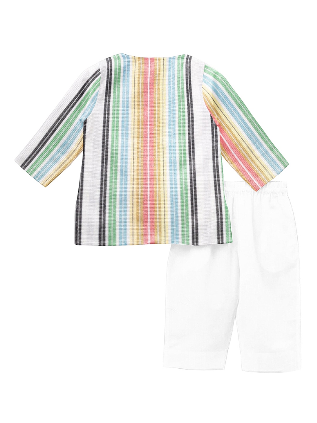 

THE BABY ATELIER Kids Striped Cotton Kurta With Trousers, Green