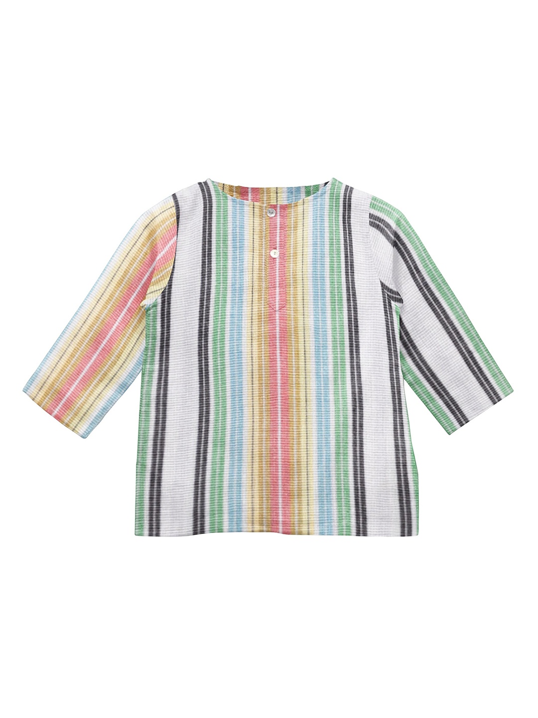 

THE BABY ATELIER Kids Striped Pure Cotton Kurta with Pyjamas, Green