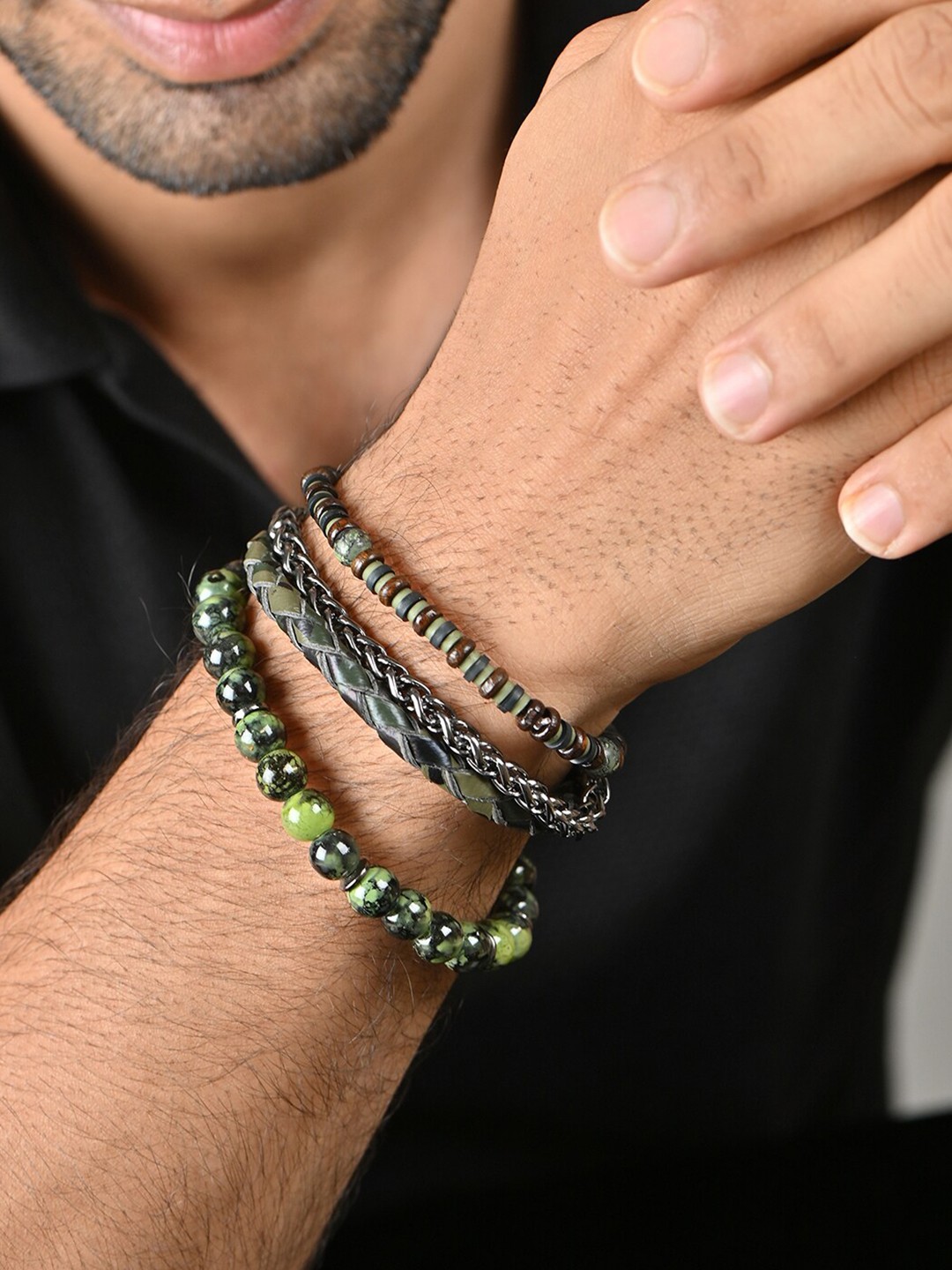 

The Bro Code Men Set of 4 Beaded Bracelets, Black