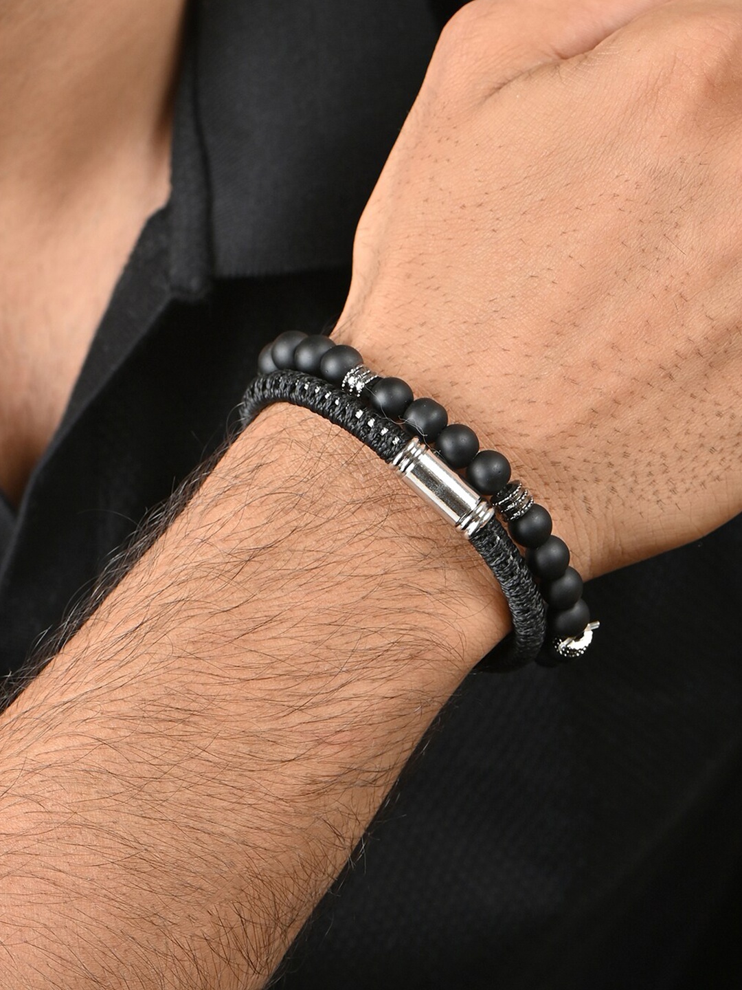 

The Bro Code Men Set Of 2 Beads Beaded Bracelets, Silver